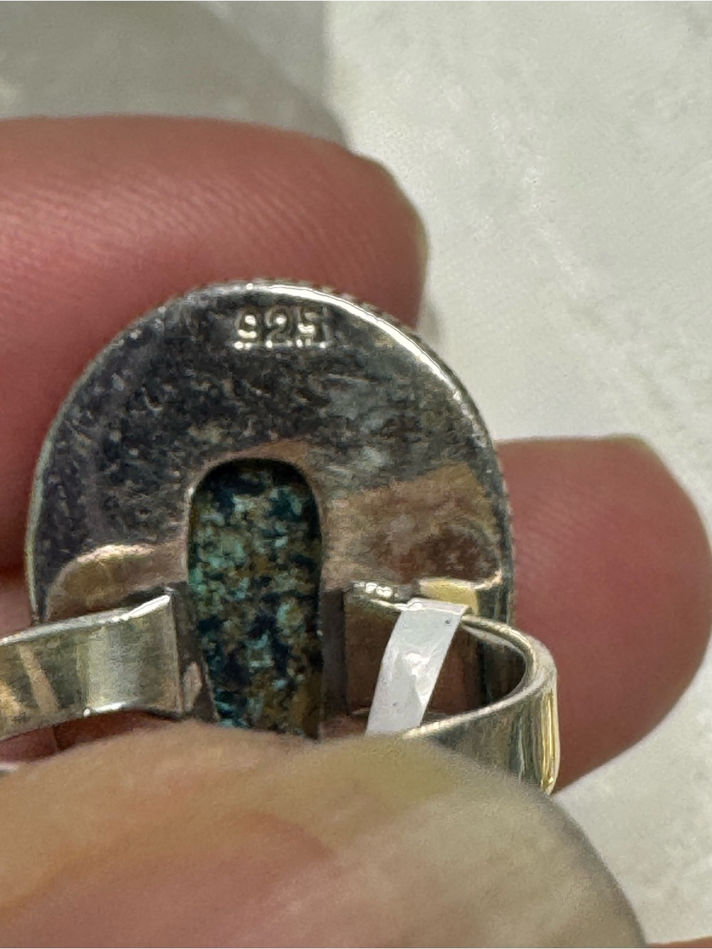 Sterling Silver Shattukite Gemstone Teardrop Statement Ring - Blue-Green Size 8 - Picture 7 of 8